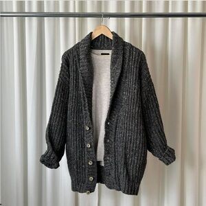 VTG 1990s Lands’ End 100% Wool Chunky Ribbed Knit Grey Speckled Grandpa Sweater